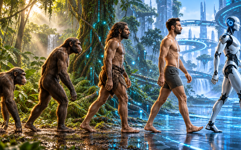 From ape to AI: the evolution of intelligence on the cover of Hey/I Episode 0 by Beep Digital